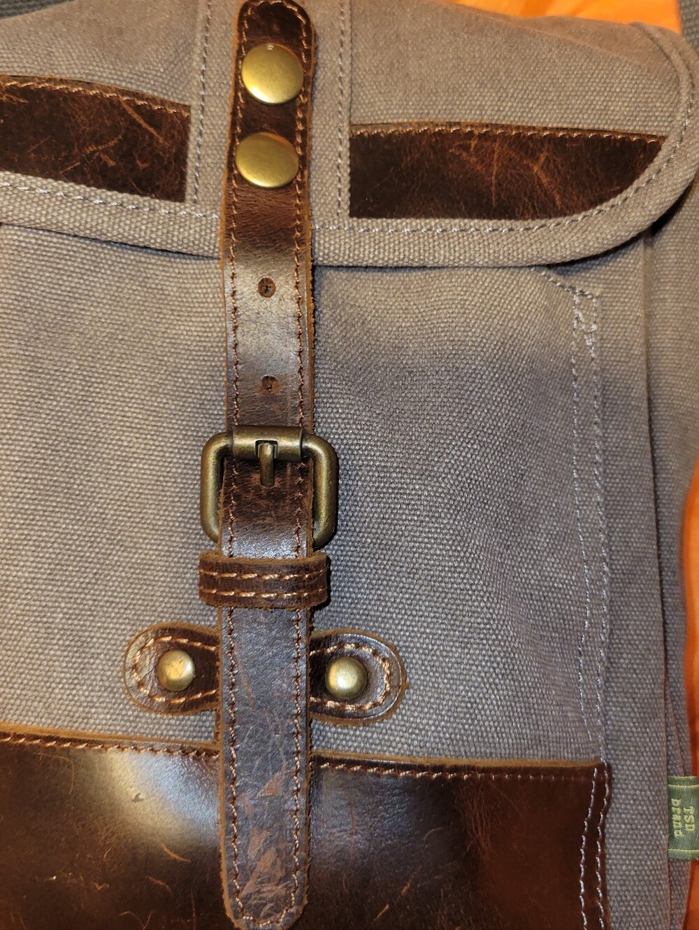 Women's Gray Canvas Tote with Brown Leather Trim